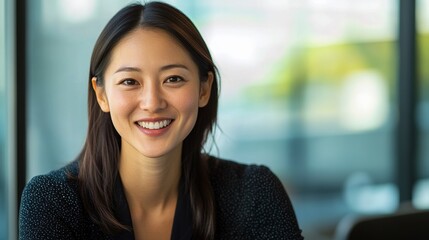 Canvas Print - Smiling Woman in Modern Office Setting