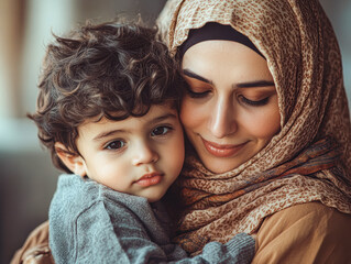 Poster - A woman is holding a child in her arms