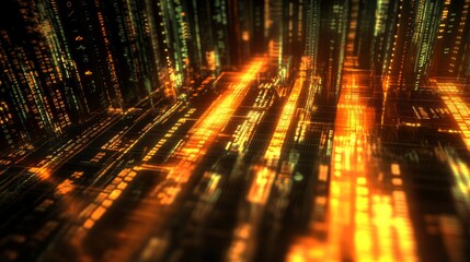 Poster - A 3D financial graph showing a steady rise in business revenue, with reflective bars and glowing numbers, set against a background of global financial data and trends.