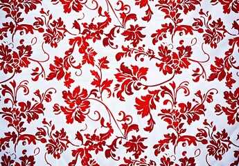 Red Floral Pattern on White Fabric