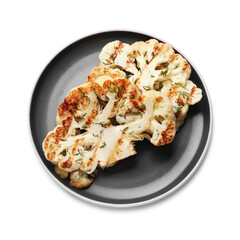 Sticker - Delicious grilled cauliflower steaks isolated on white, top view