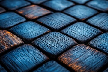 Wall Mural - The image is a close up of a blue and orange wooden surface