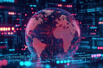 Leinwandbilder - Digital globe representation in neon colors