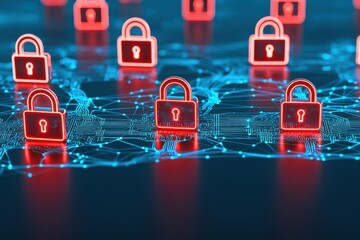 Poster - Digital network security concept with locks