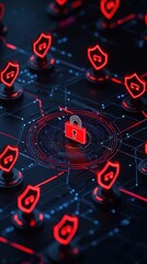 Poster - Digital security icons with lock theme.