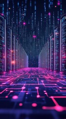 Fototapete - Futuristic data center with glowing circuits