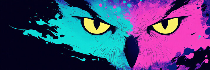 Sticker - Close-up of a stylized owl's eyes with bright colors.