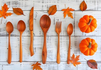 Wall Mural - rustic autumn table setting with pumpkins
