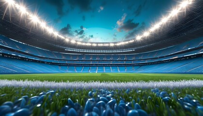 Wall Mural - Anticipation builds in the blue stadium as seats await the excitement of the crowd beneath bright stadium lights