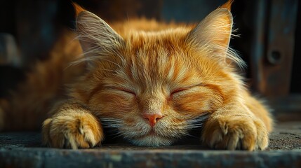 Wall Mural - Close-Up Portrait of a Sleeping Ginger Cat