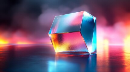 A cube made of glass is floating on a body of water