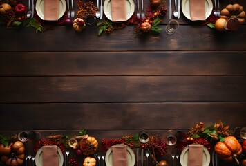 Wall Mural - rustic thanksgiving table setting with copy space