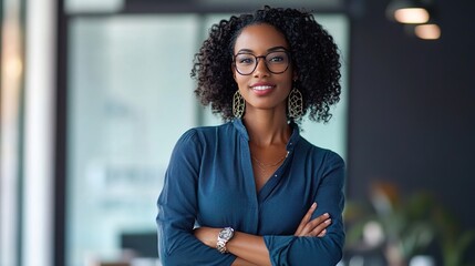 Sticker - Confident Businesswoman in Modern Office Setting