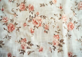 Wall Mural - Vintage Floral Linen Fabric Pattern