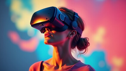 People Using VR Headsets to Explore a Virtual Reality Experience: Future Technology, Gaming, Immersive Entertainment and Metaverse Concepts 