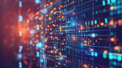 Abstract Digital Background with Binary Code and AI Algorithms, Futuristic Tech Concept