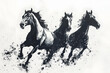 © john - Black horses traditional Chinese ink painting on white background.