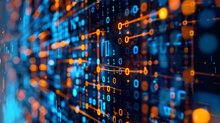 Abstract Digital Background with Binary Code and AI Algorithms, Futuristic Tech Concept