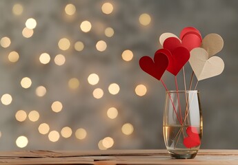 Wall Mural - Romantic Valentine's Day Background with Hearts in Vase