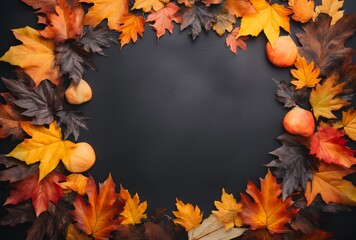 Autumn Leaves Frame On Black Background