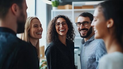 Wall Mural - Smiling Group of Friends Engaging in Lively Conversation