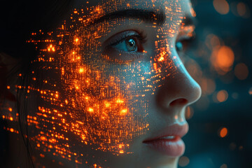 Canvas Print - A digital interface projected from a person's mind, allowing them to interact with data and machines through thought alone. Concept of augmented reality and cognition.