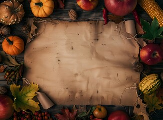 Wall Mural - autumn harvest background with parchment paper