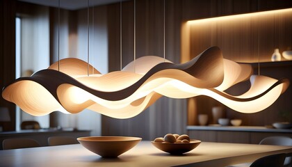 Wall Mural - Elegantly designed organic-shaped lighting fixture radiating a soft glow in ultra HD display