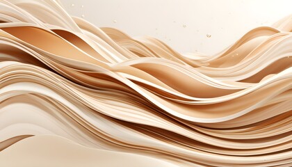 Wall Mural - Fluid 3D Paper Waves in Neutral Tones with Dynamic Movement and Layered Gradients