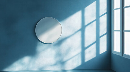 Wall Mural - modern minimalist interior with sunlight and circular mirror