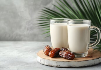 Wall Mural - Milk and Dates on Wooden Board Minimalist Concept