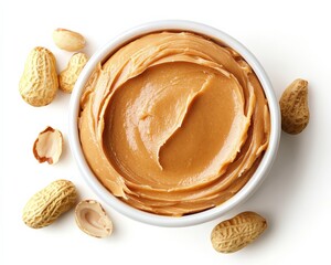 Nut Butter. Peanut Butter Cream on White Background, Closeup View