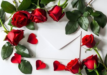 Wall Mural - Romantic Valentine's Day Card with Red Roses