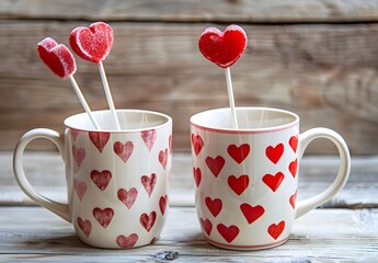 Wall Mural - Valentine's Day Mugs with Heart Lollipops