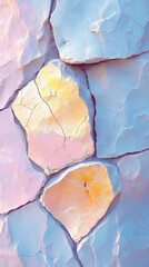 Canvas Print - Close-up of a cracked stone wall with pastel colors.