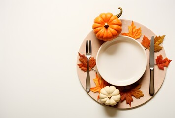 Wall Mural - autumn table setting with empty plate and cutlery