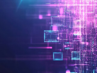 Fototapete - Abstract digital matrix, floating holograms, neon lights, futuristic background
