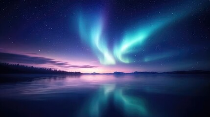 Wall Mural - awe-inspiring aurora borealis over serene water