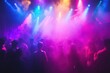 © Liza - A vibrant nightclub scene with a crowded dance floor illuminated by colorful lights and fog.
