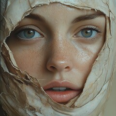 Canvas Print - Intriguing Portrait of a Woman Wrapped in Fabric