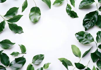 Wall Mural - minimalist green leaves frame on white background