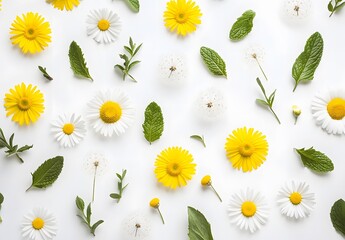 Wall Mural - spring floral pattern with daisies, mint, and dandelions