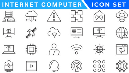 Internet computer line icon set. Website icon for contact icons. Computer, network, website, server, web design, hardware, software and more. Website set icon vector