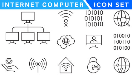 Internet computer line icon set. Website icon for contact icons. Computer, network, website, server, web design, hardware, software and more. Website set icon vector