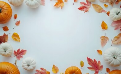 Wall Mural - autumn leaves & pumpkins mockup banner