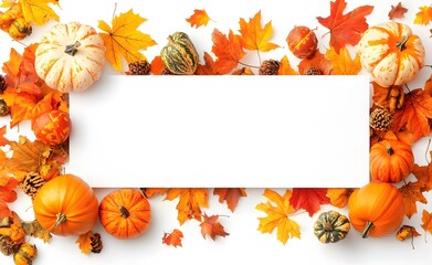 Wall Mural - autumn leaves & pumpkins mockup banner