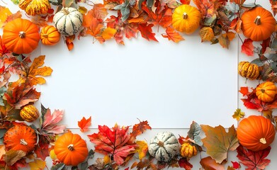 Wall Mural - autumn leaves and pumpkins frame mockup