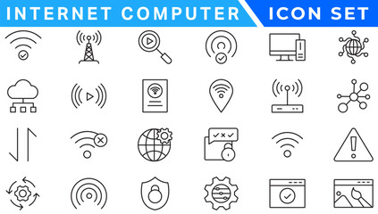 Internet computer line icon set. Website icon for contact icons. Computer, network, website, server, web design, hardware, software and more. Website set icon vector