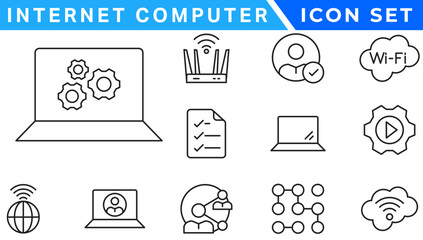 Internet computer line icon set. Website icon for contact icons. Computer, network, website, server, web design, hardware, software and more. Website set icon vector