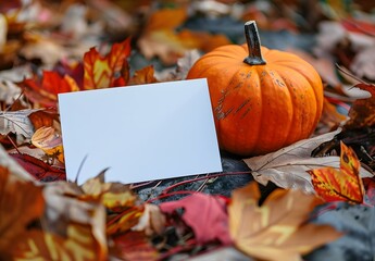 Wall Mural - blank card autumn leaves pumpkin fall colors